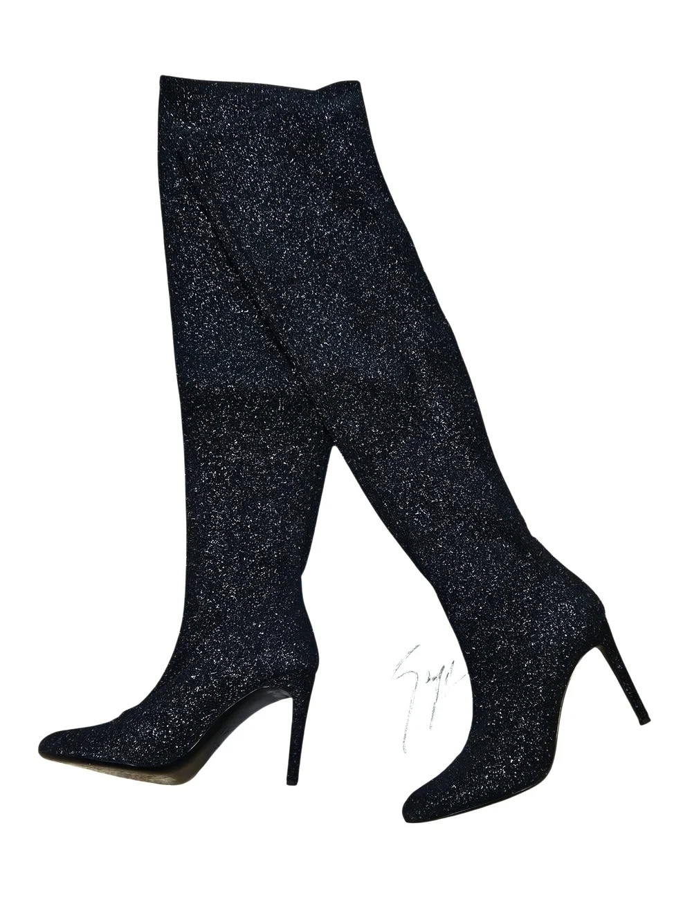 Giuseppe Zanotti Natalie Black Glitter Stretch Over the Knee Sock Boots Size 40